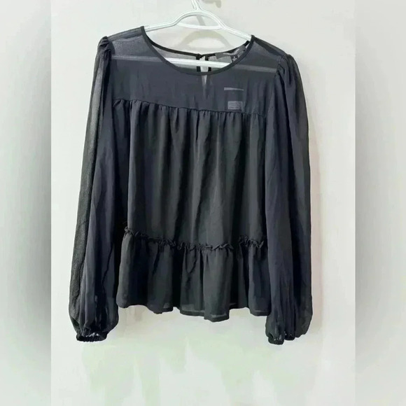 Marc New York Black Sheer Neck Tier Bottom Blouse - Size M - Picture 1 of 10